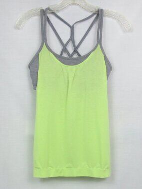 Athleta Tank Top Chartreuse Gray Strappy Built in Bra Active Workout Size XS